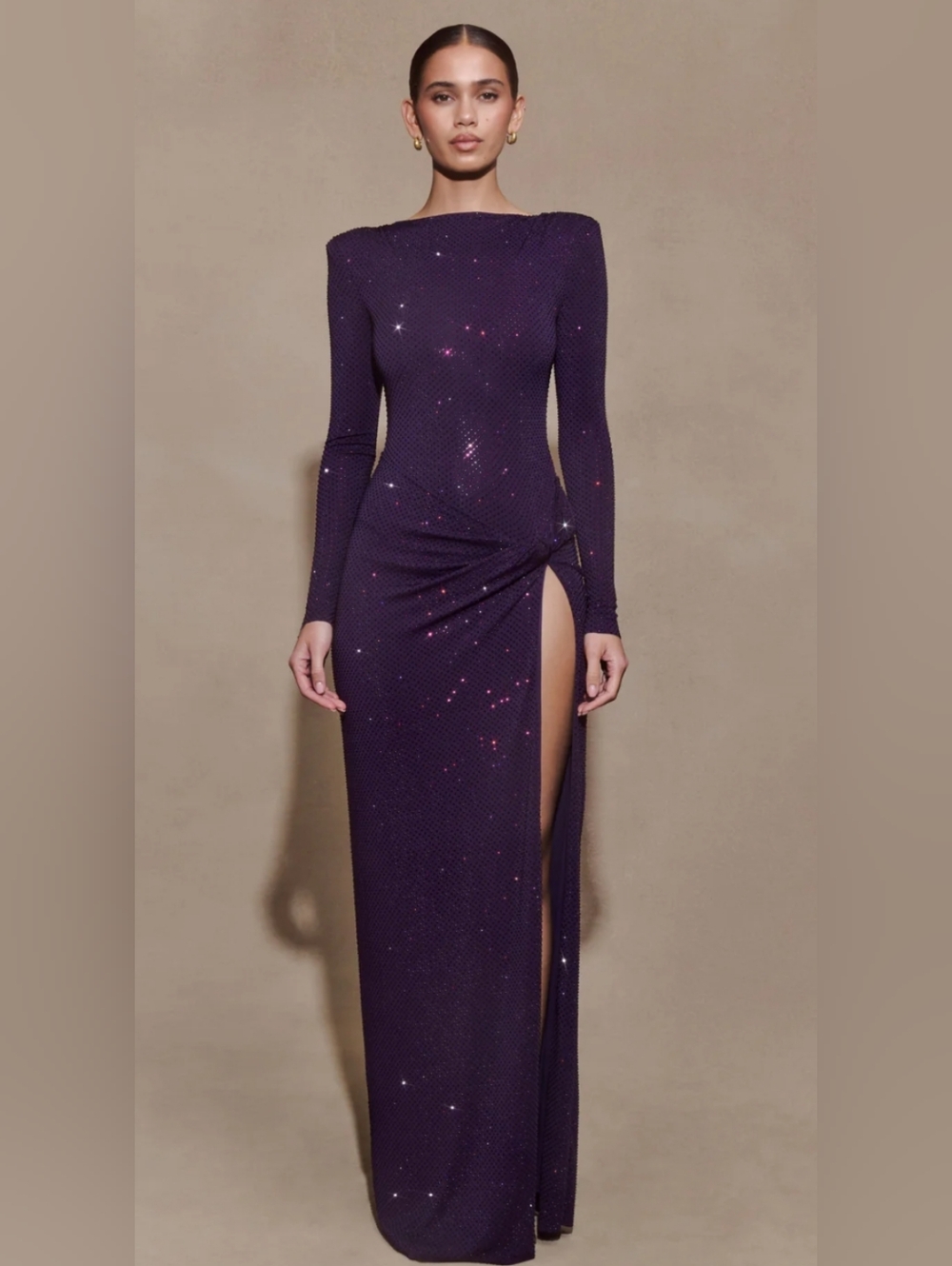 Meshki Deanna Long-Sleeve Diamante Maxi Dress